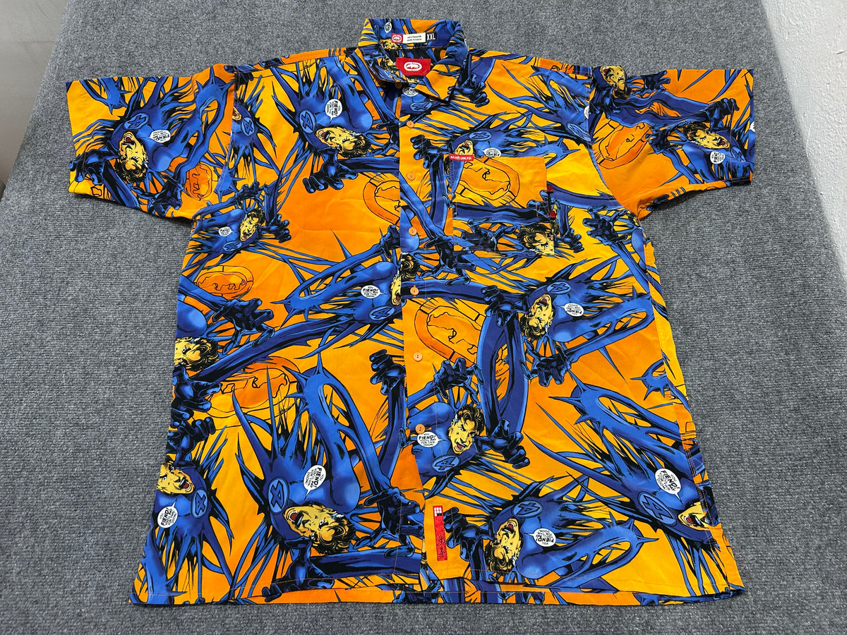 Marc Ecko Fantastic 4 Button Up Shirt - Orange / Blue Size XXL