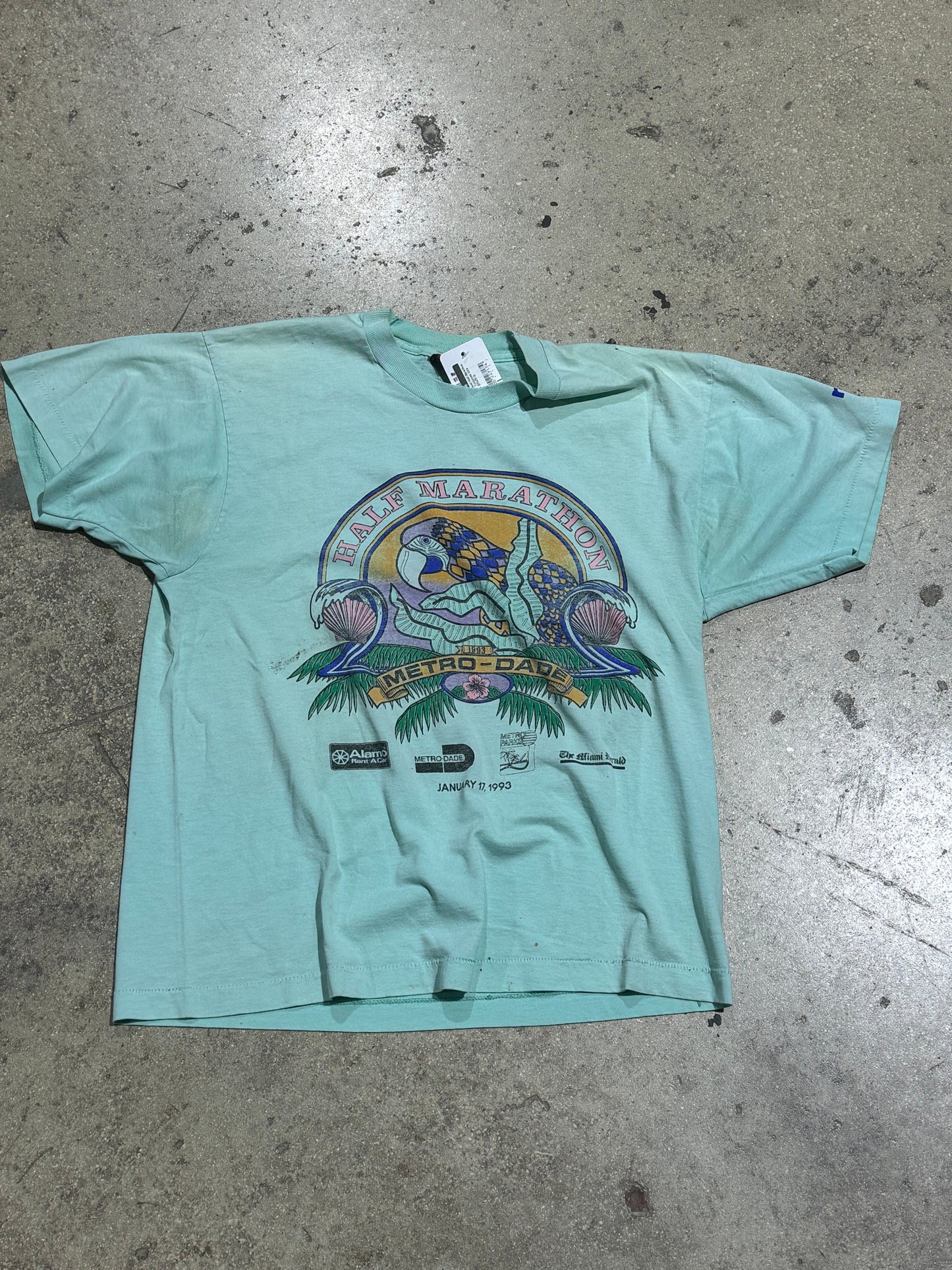 1993 Miami Half Marathon Tee - Turquoise Size Large