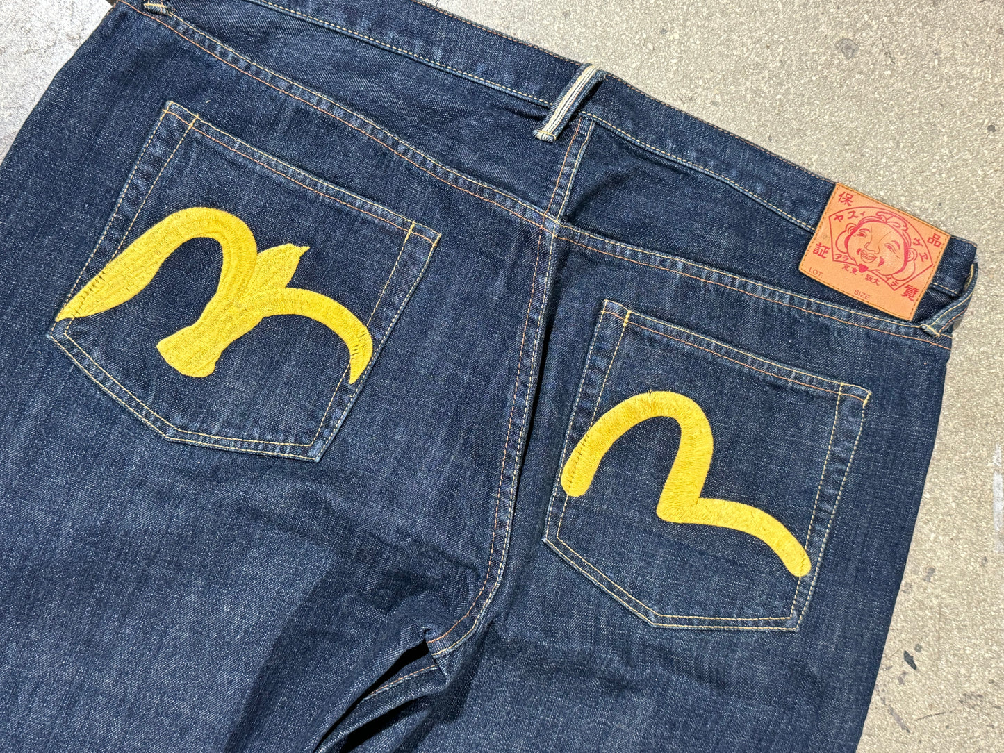 Evisu Hand Embroidery Denim - Blue/Yellow Logo Size 44x34