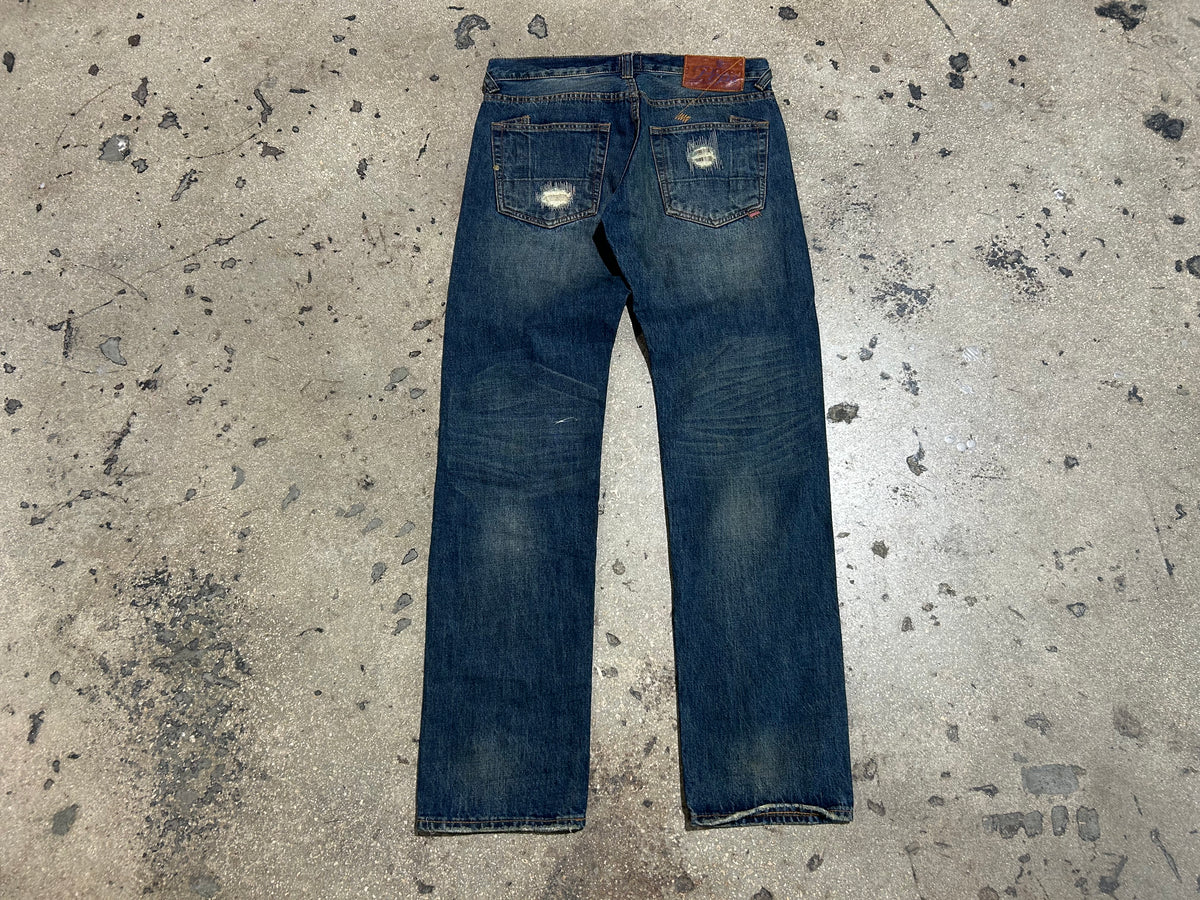 PRPS Sashiko Denim Distressed Jeans - Blue Size 32