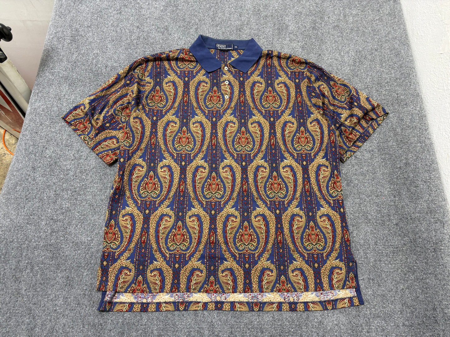 Polo Ralph Lauen Paisley Polo Shirt - Blue Size XXL