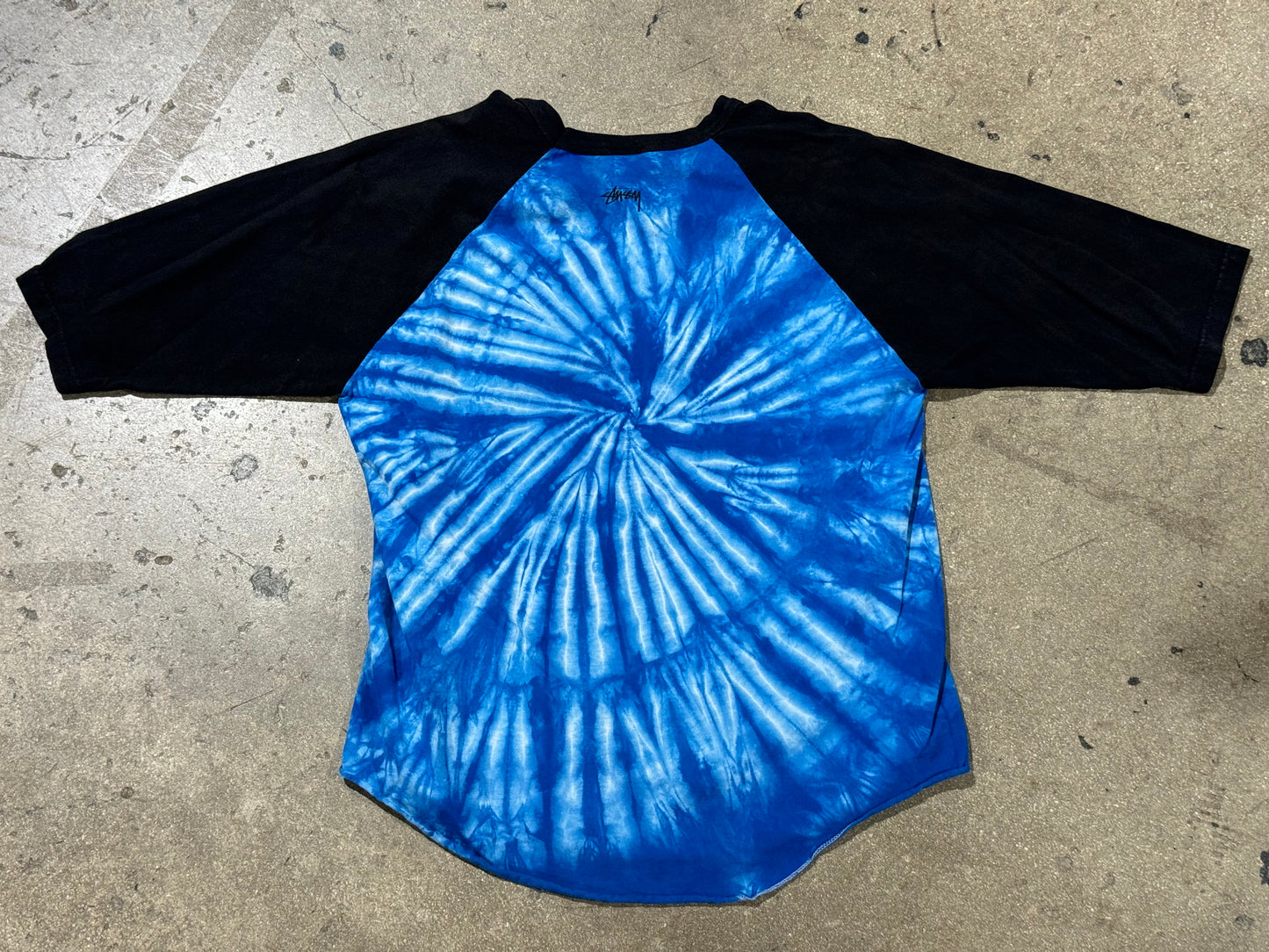 Stussy Tie Dye Raglan Top - Black/Blue Size Large