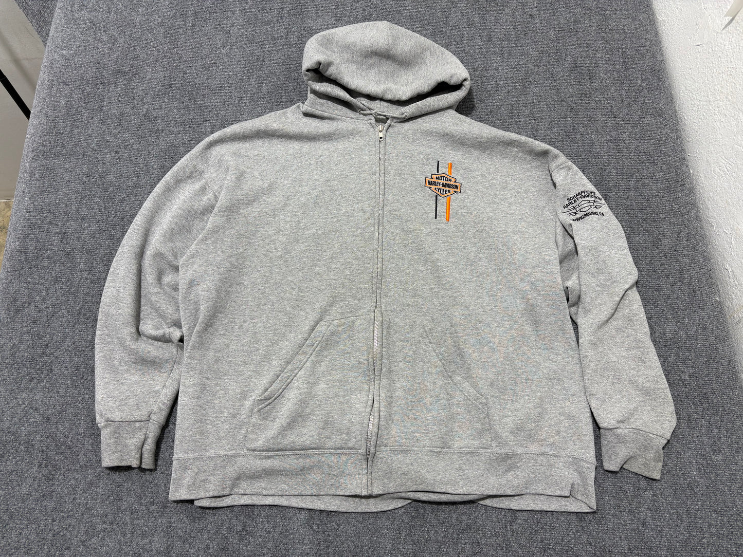 Harley Davidson Zip Up Hoodie - Grey Size XXL