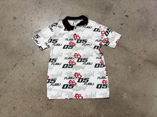 Fubu AOP Polo - White/Black Red Size Large