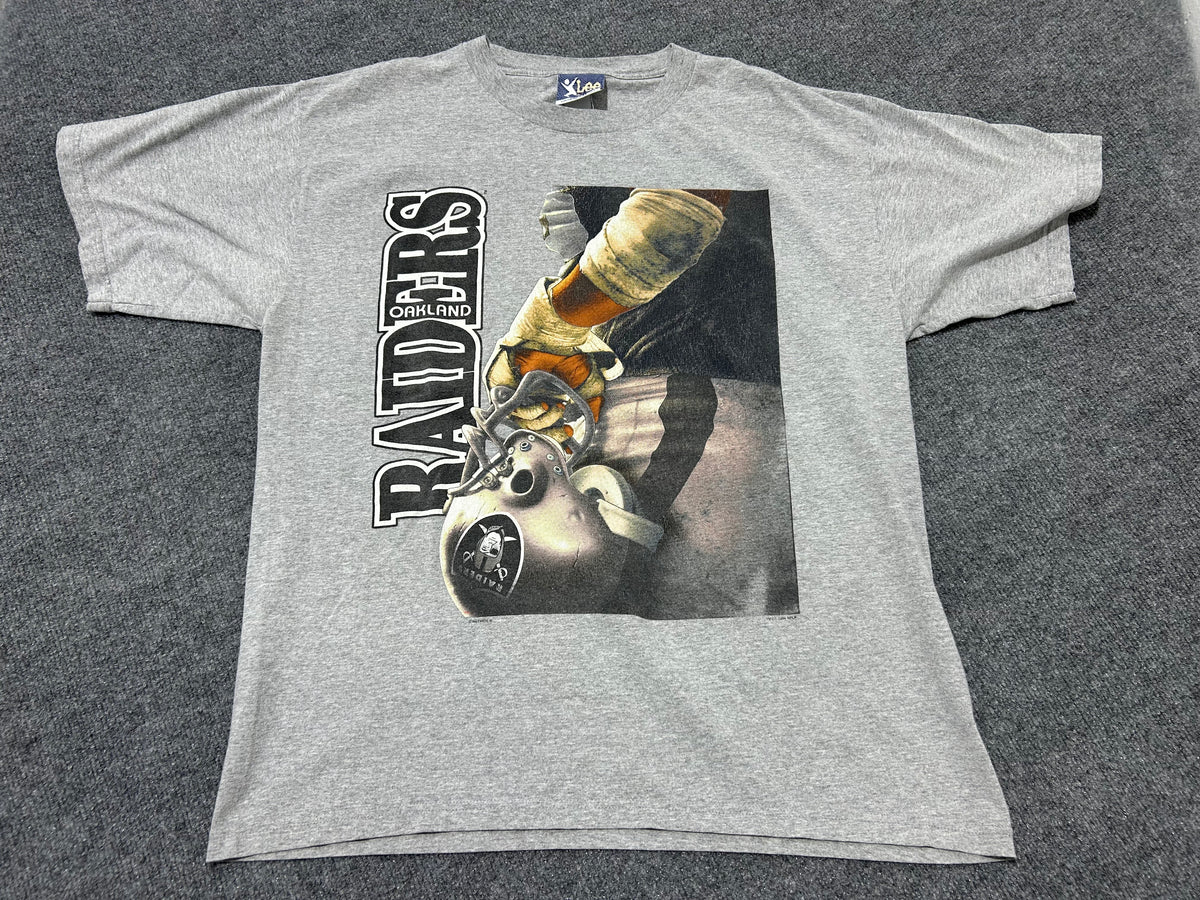 1996 Oakland Radiers Helmet In Hand Tee - Gray Size XL