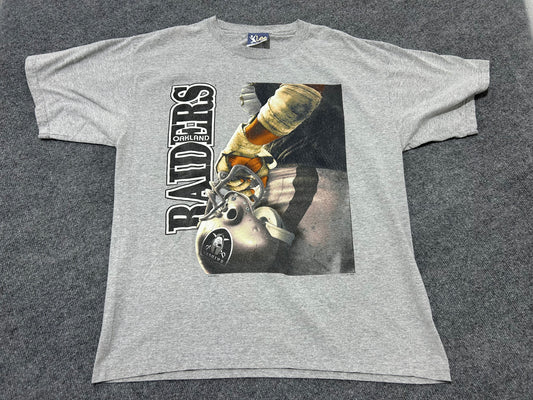 1996 Oakland Radiers Helmet In Hand Tee - Gray Size XL