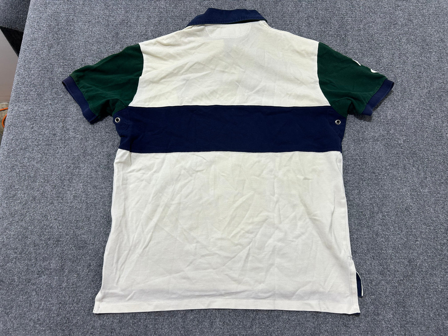 Ralph Lauren Big Horse Color Blocking Polo Shirt - White/Green/Navy Size Large