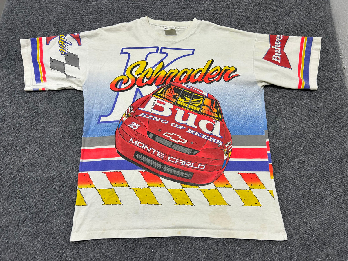 90s Ken Schrader Nascar AOP Tee - White/Multi Size Large