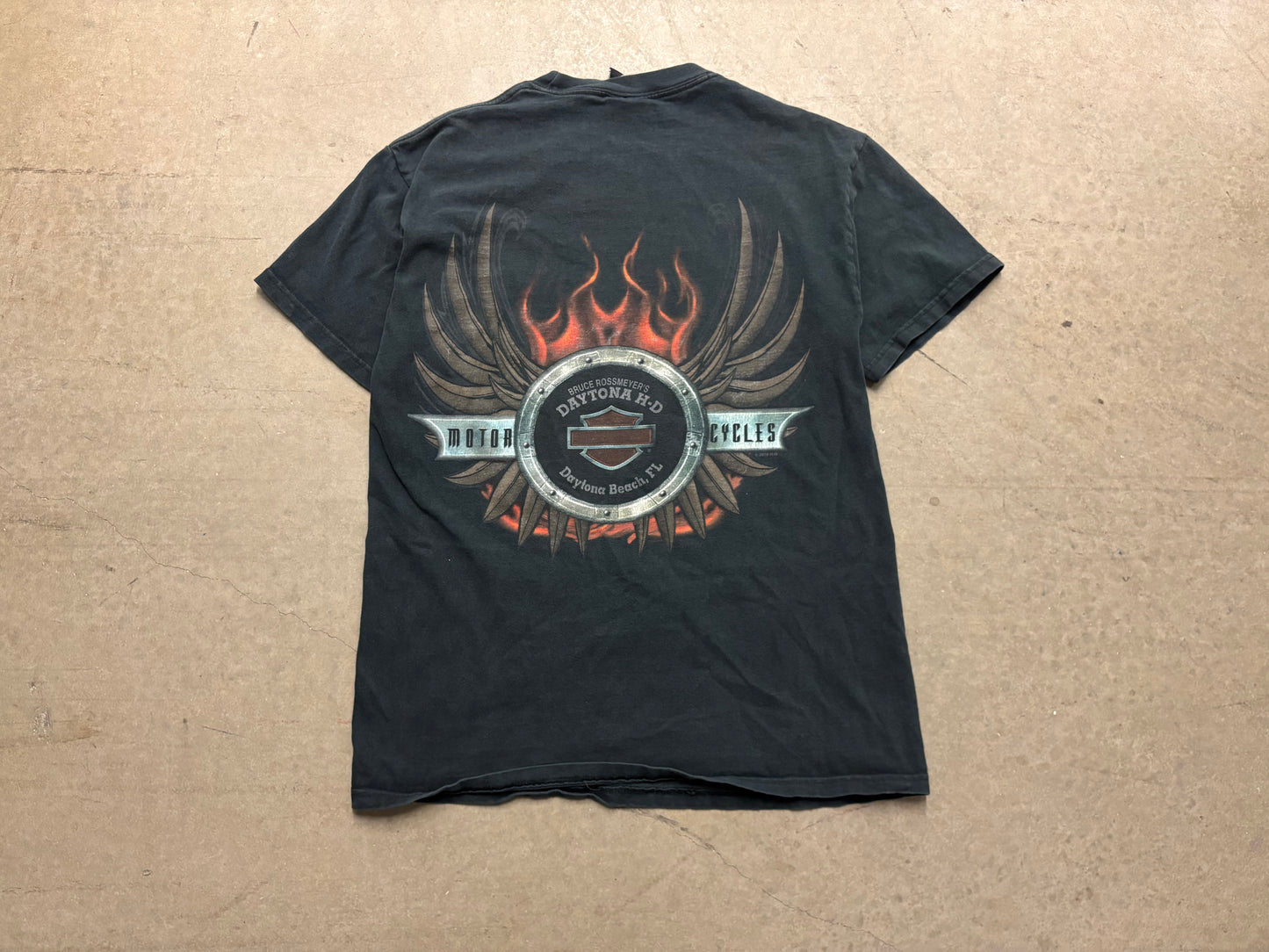 2011 Harley Davidson Flaming Eagle Tee - Black Size Medium