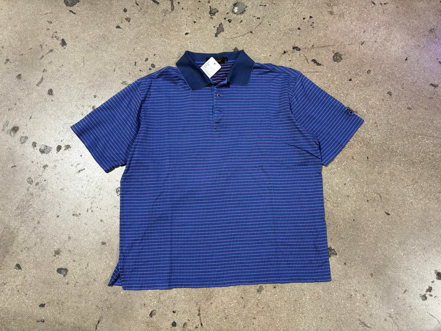 Bugatchi Patterned Golf Polo Shirt - Blue /Pink Size Large