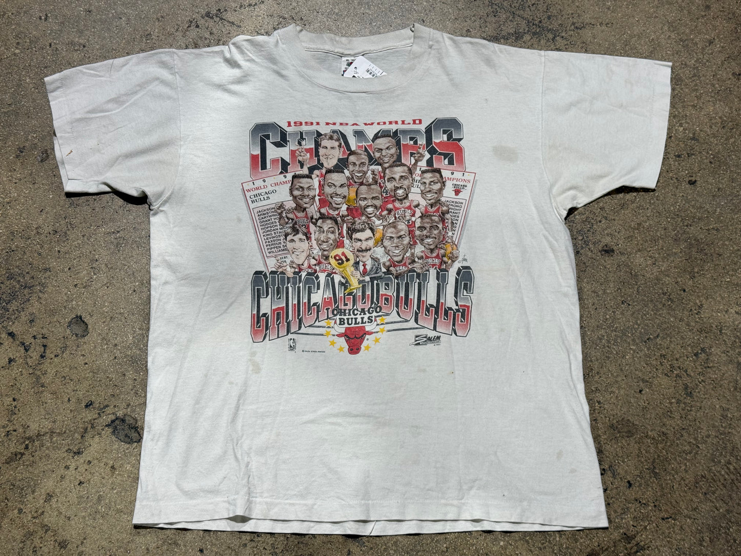1991 Chicago Bulls NBA World Champs Tee - White Size XL