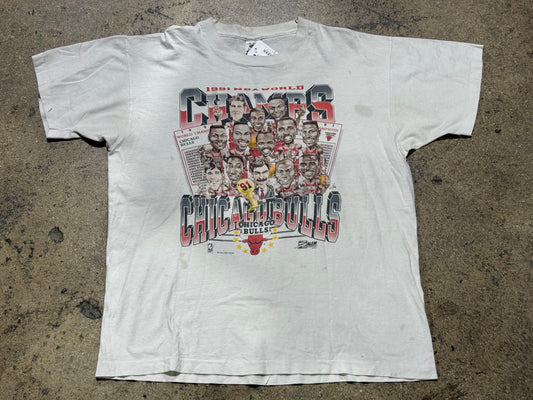 1991 Chicago Bulls NBA World Champs Tee - White Size XL