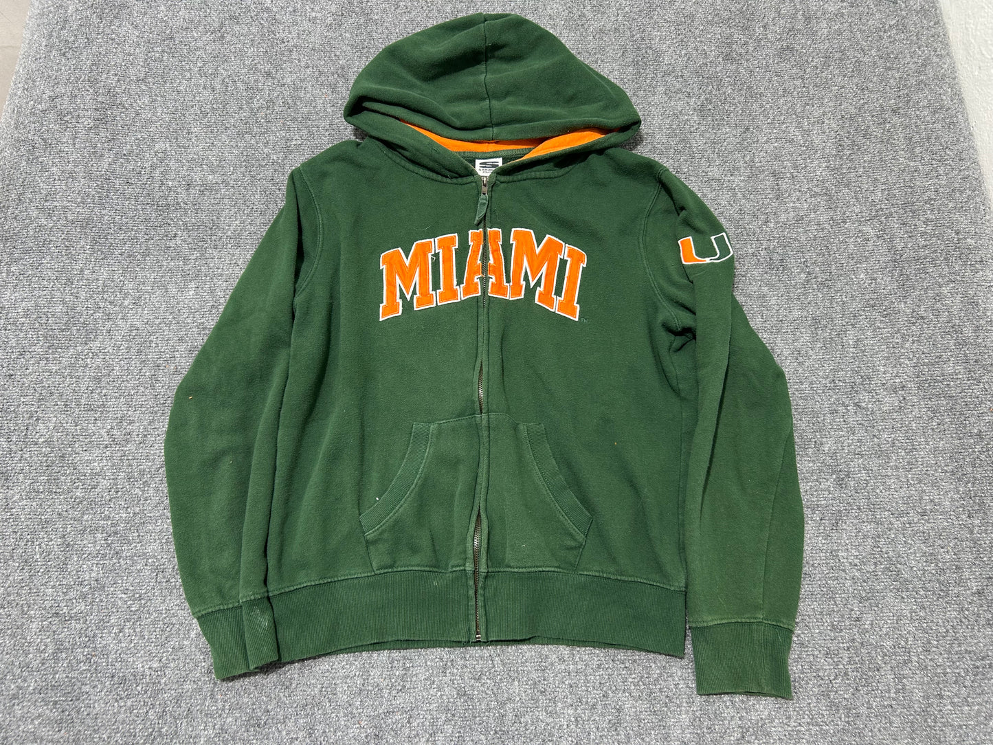 University Of Miami Zip Up Jacket - Green/Orange Size Large