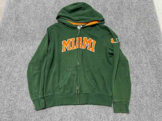 University Of Miami Zip Up Jacket - Green/Orange Size Large