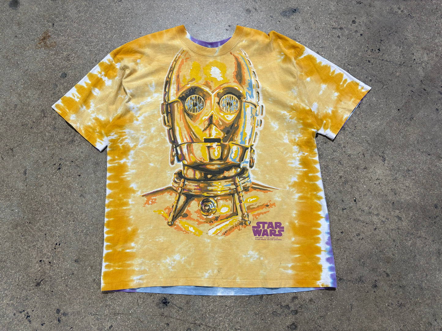 Star Wars C3PO R2D2 Liquid Blue Tie Dye Tee Size XL (23.5x31)