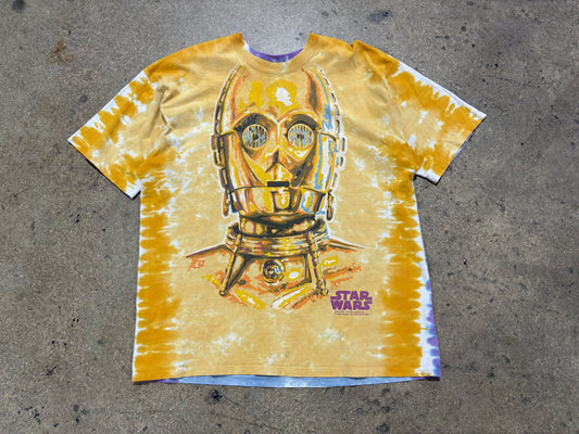 Star Wars C3PO R2D2 Liquid Blue Tie Dye Tee Size XL (23.5x31)