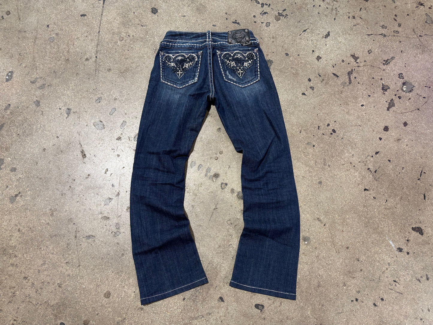 Miss Me Boot Cut Heart Denim Jeans - Blue Size 28