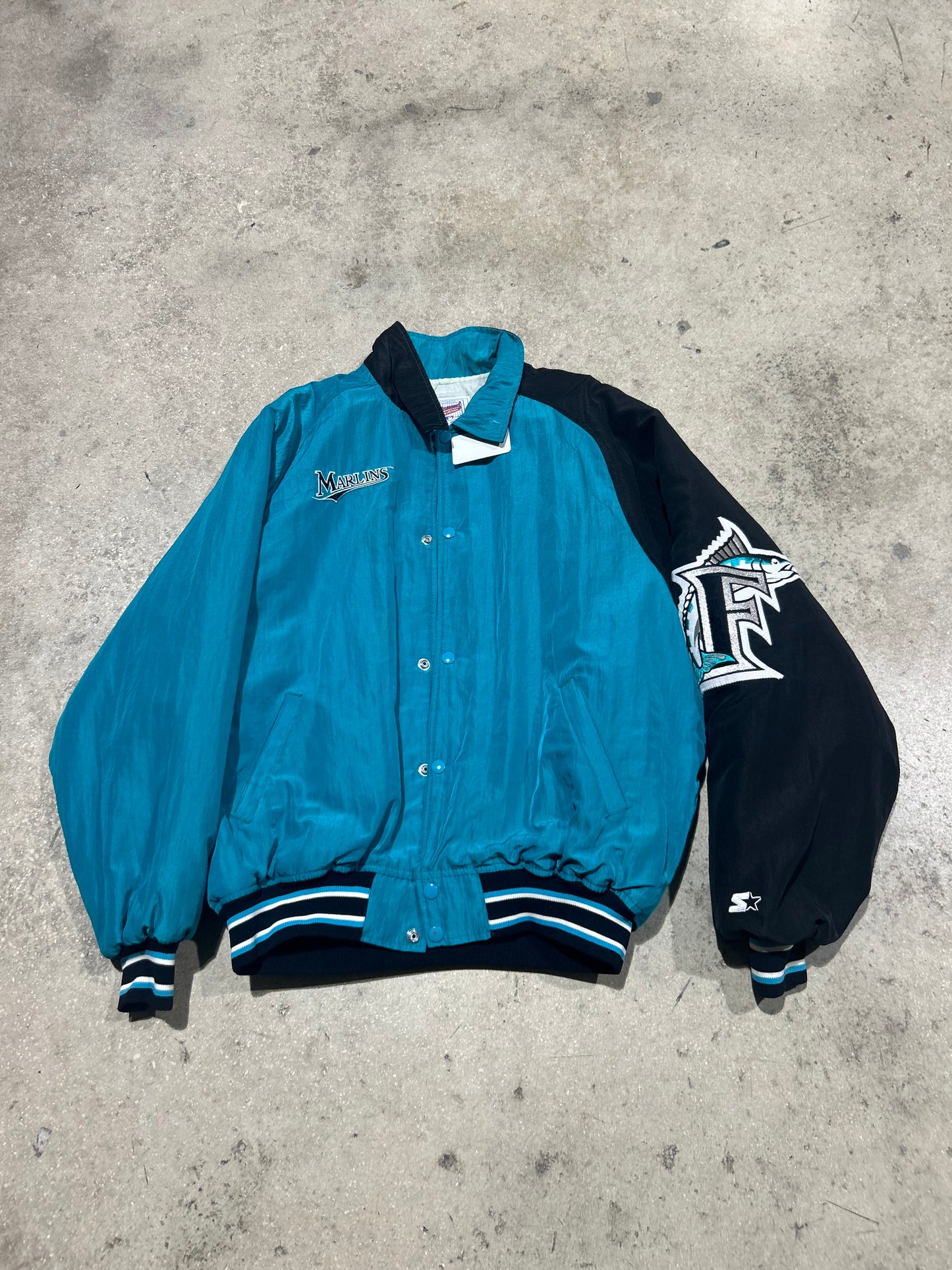 Florida Marlins Puffer Jacket - Black/Teal Size XL