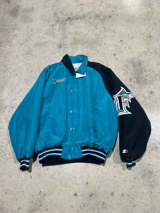 Florida Marlins Puffer Jacket - Black/Teal Size XL
