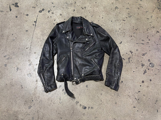 Brooks Leather Biker Jacket - Black Size Small