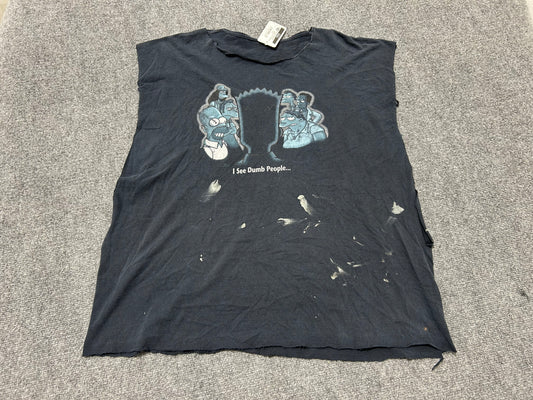 Cutoff Sleeveless Bart Simpson I See Dumb People Tee - Faded Black Size XL