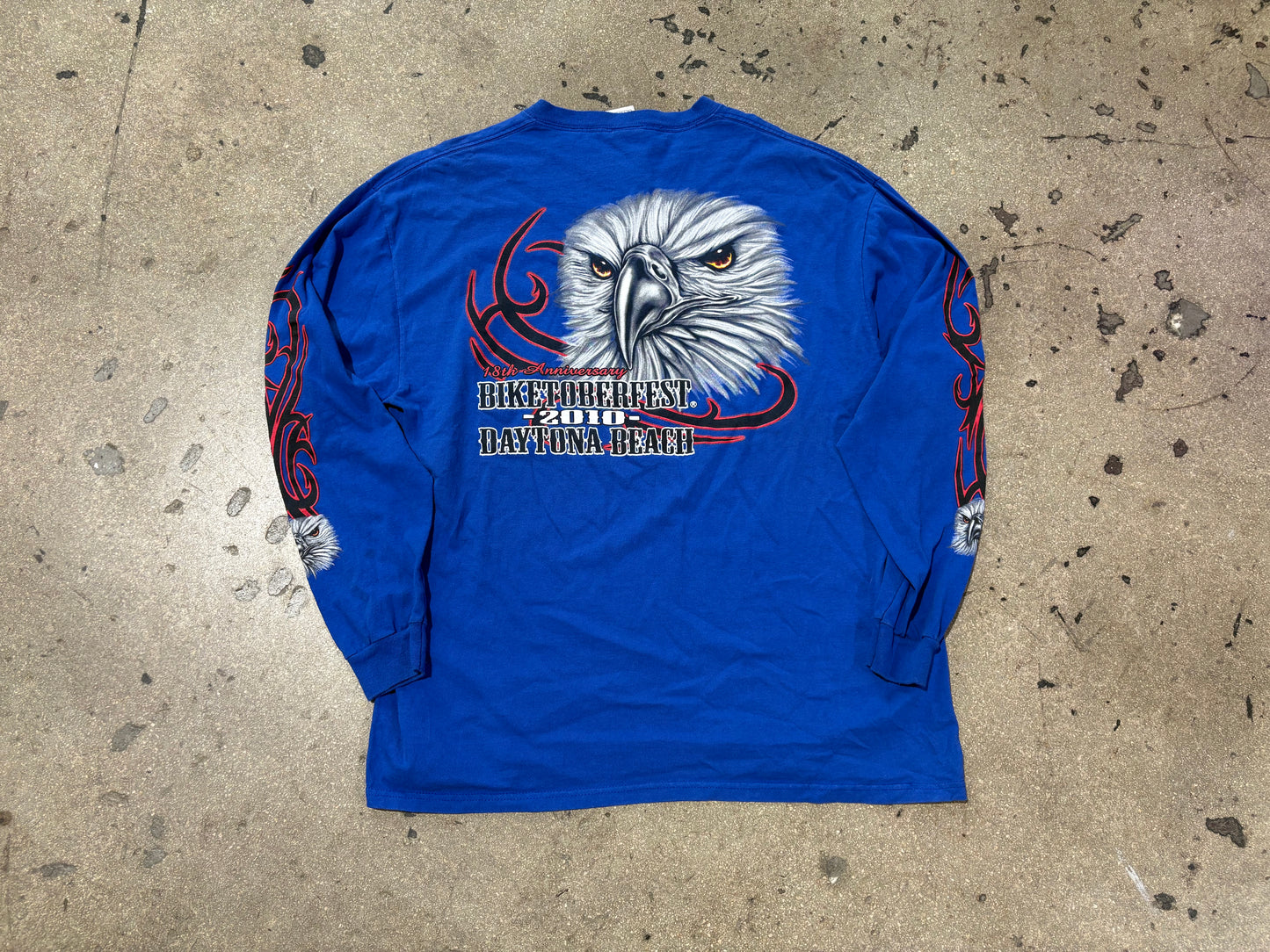 2010 Biketoberfest Long Sleeve Flaming Eagle Tee - Blue Size XL