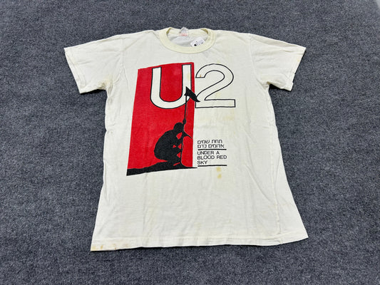 80s U2 Under A Blood Red Sky Concert Tee - White/Red Size Large