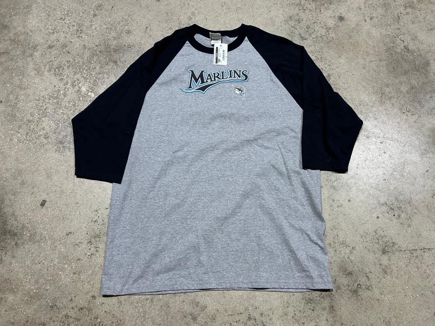 Florida Marlins Quarter Sleeve Tee - Gray/Black Size XL(con)