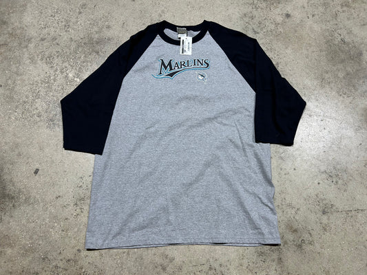 Florida Marlins Quarter Sleeve Tee - Gray/Black Size XL(con)
