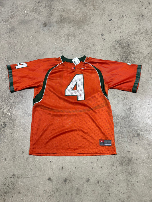 Miami Hurricanes #4 Football Jersey - Orange Size Kids Large