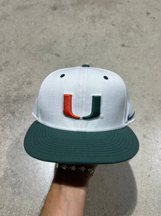 University Of Miami Baseball Hat - White/Green Size 7 1/8