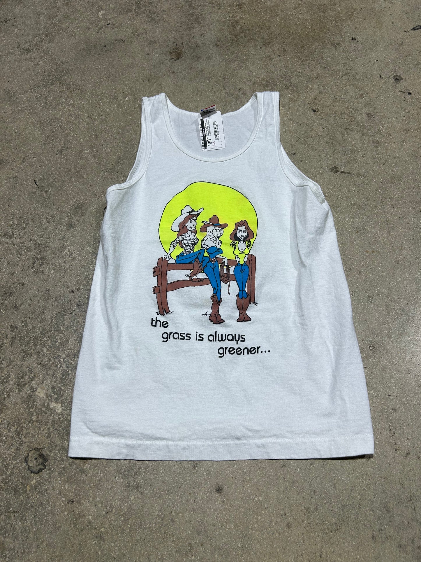 The Grass Is Always Greener Cowgirl Tank Top - White Size Small(con)