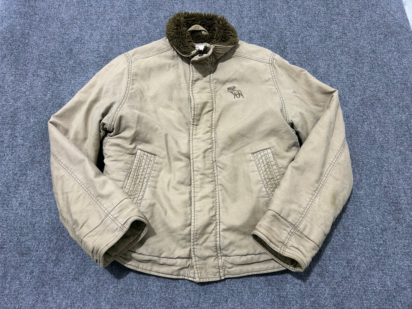 Abercrombie & Fitch Fur Lined Work Jacket - Khaki Size XL