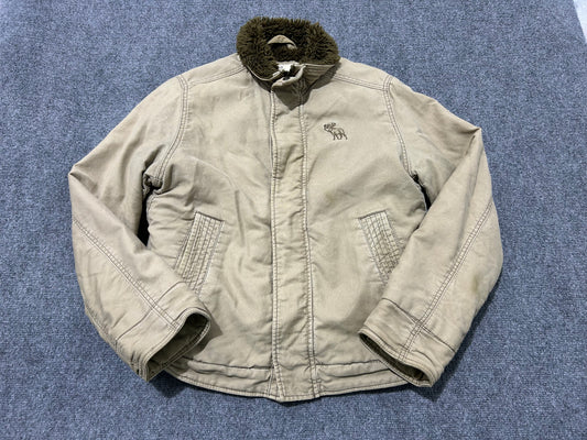 Abercrombie & Fitch Fur Lined Work Jacket - Khaki Size XL