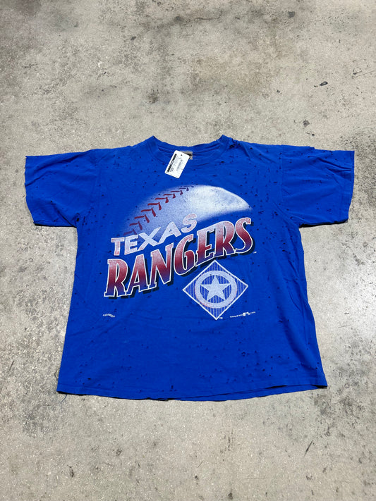 1995 Thrashed/Distressed Texas Rangers Baseball Tee - Blue Size Large