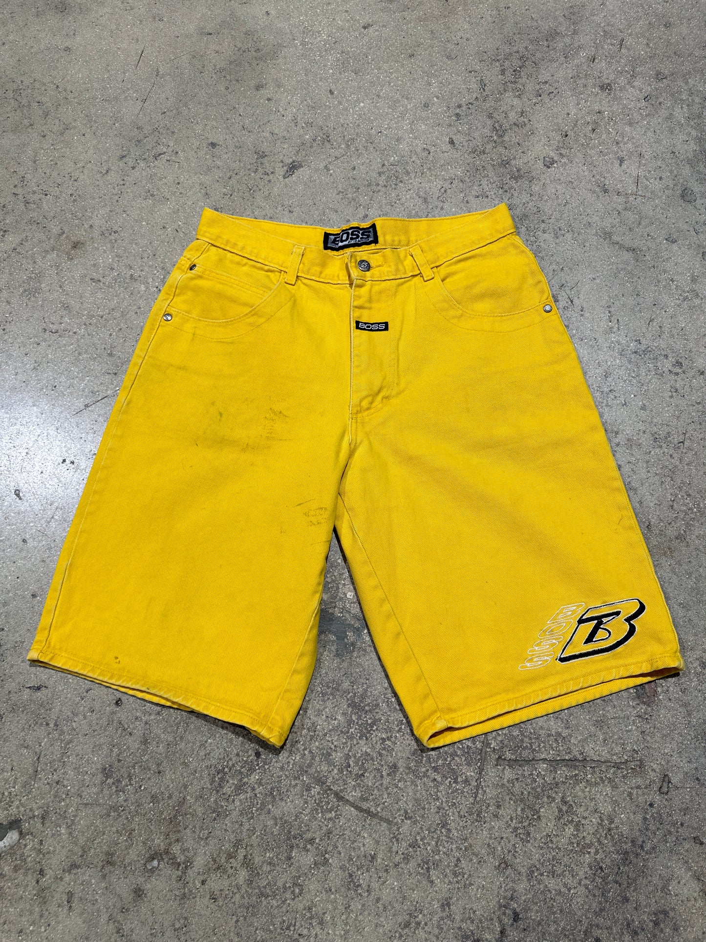 Boss Embroidered Denim Shorts - Yellow Size 34