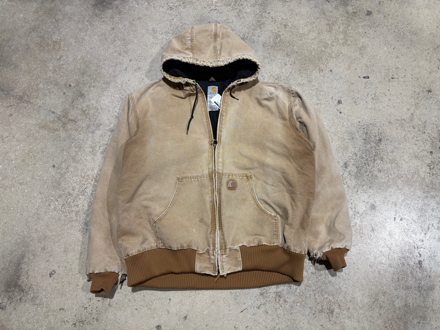 Distressed Carhartt Hooded Work Jacket - Khaki Size XXL