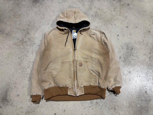 Distressed Carhartt Hooded Work Jacket - Khaki Size XXL