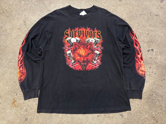 2005 Wolf Engine Flames LS Tee - Black Size XL