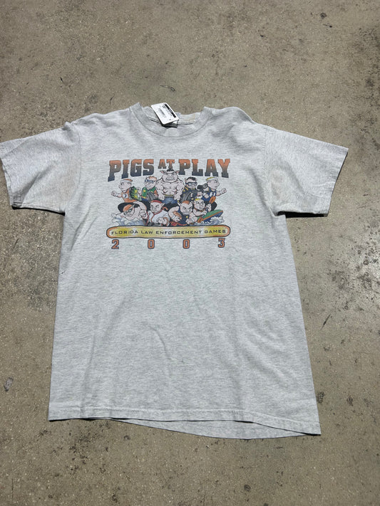 2003 Pigs At Play Tee - Grey Size Large
