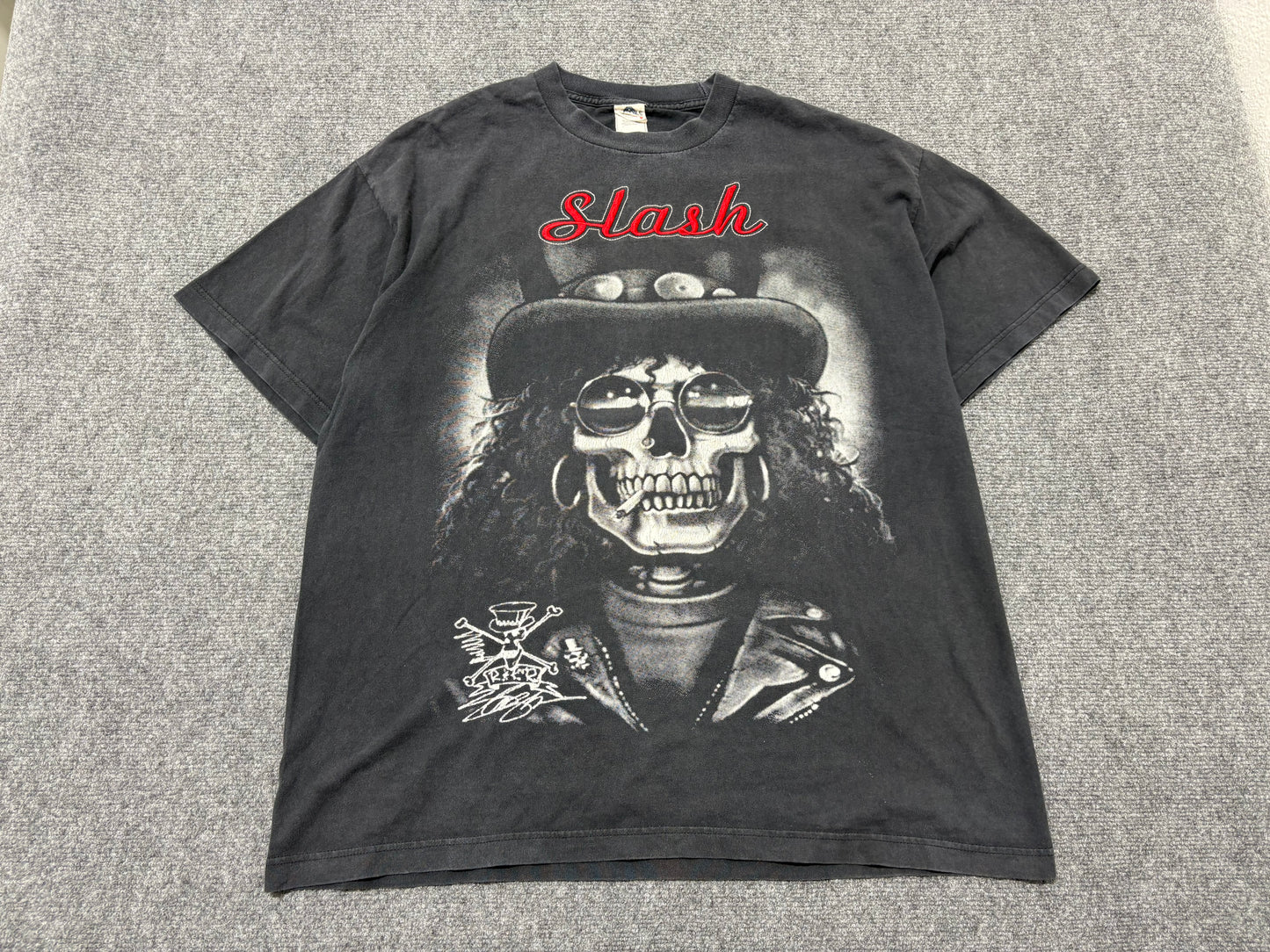 Slash Skull Face Embroidered Tee - Black Size XL