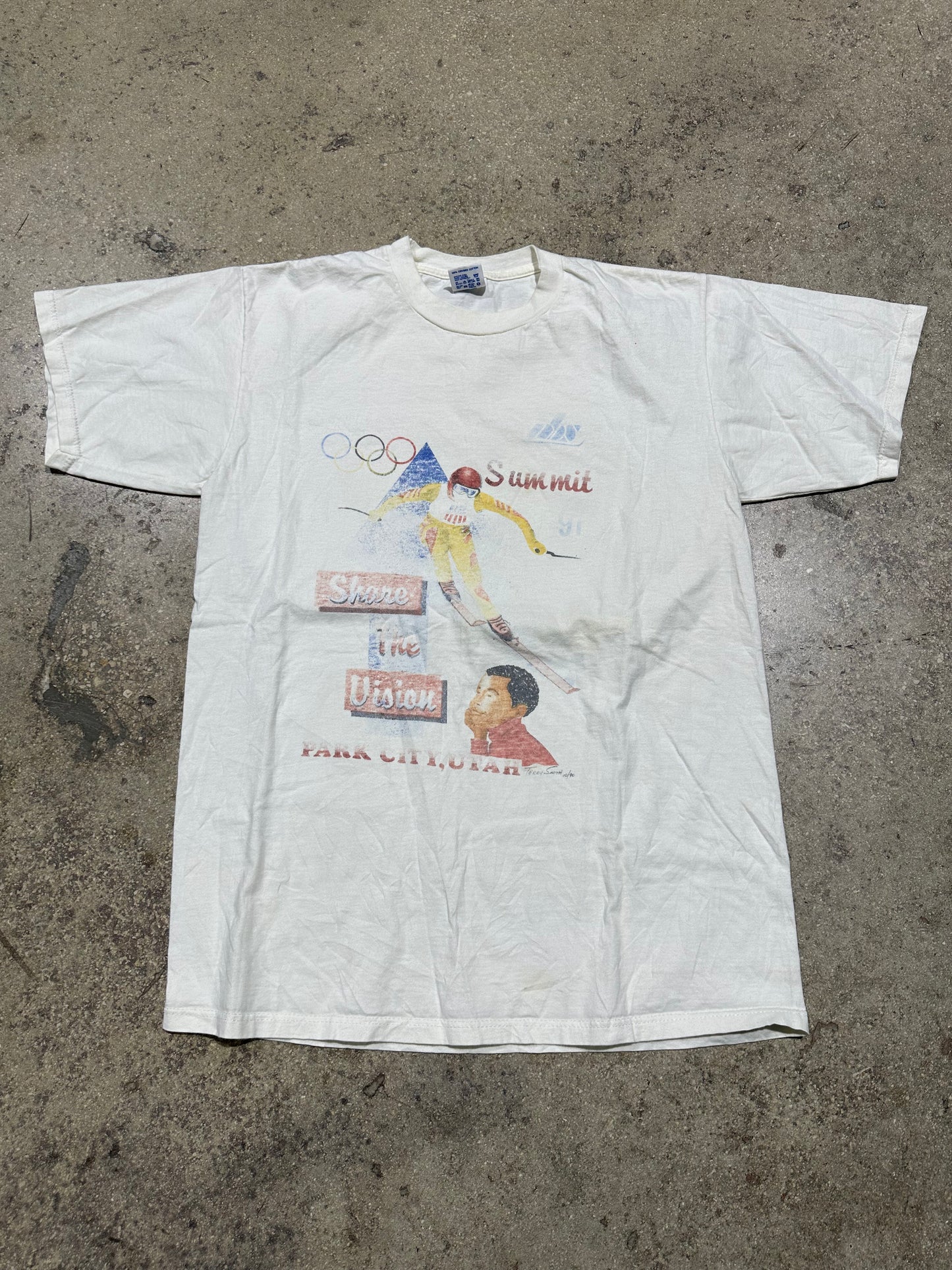 1990 Olympic Summit Park City Utah Tee - White Size Large