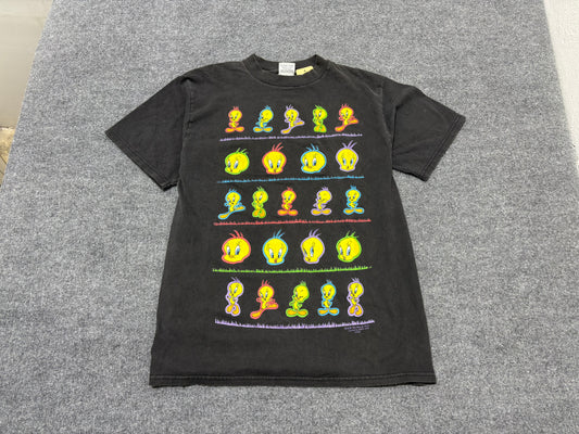 1996 Tweety Bird Faces Tee - Black Size Large
