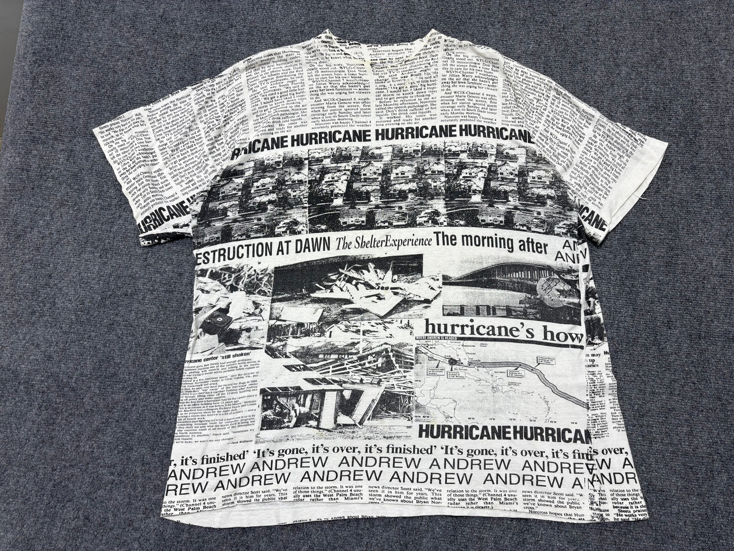 1992 Hurricane Andrew Newspaper AOP Tee - White/ Black Size XXL