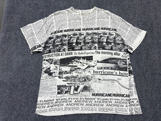 1992 Hurricane Andrew Newspaper AOP Tee - White/ Black Size XXL