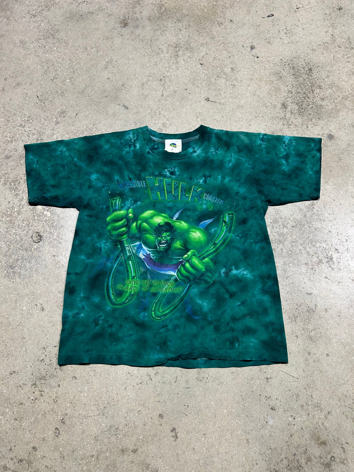 Universal Studios Islands Of Adventure Incredible Hulk Coaster Tee - Green Tie Dye Size L