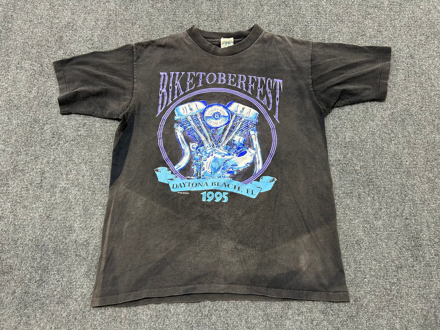 1995 Faded Biketoberfest Engine Tee - Black/Purple Size Medium