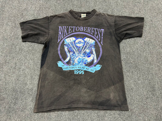 1995 Faded Biketoberfest Engine Tee - Black/Purple Size Medium