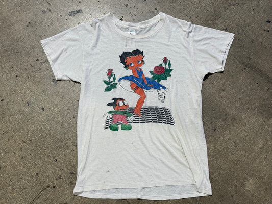 Distressed 80s Betty Boop Street Walking Tee - White Size XL