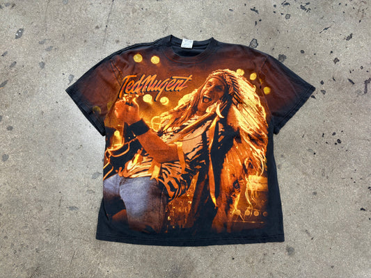 1995 Ted Nugent AOP Tee - Black / Orange Size XL